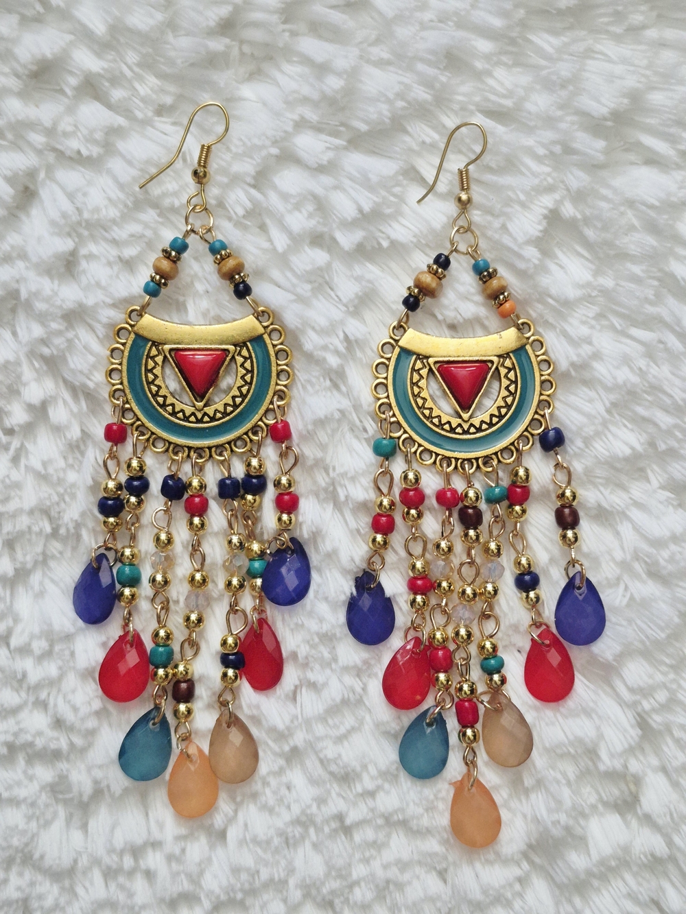 Bohemian Gold Plated Multi Color Beaded Dangle Earrings